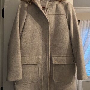 Jcrew women's Gray Coat with Faux Fur Trim